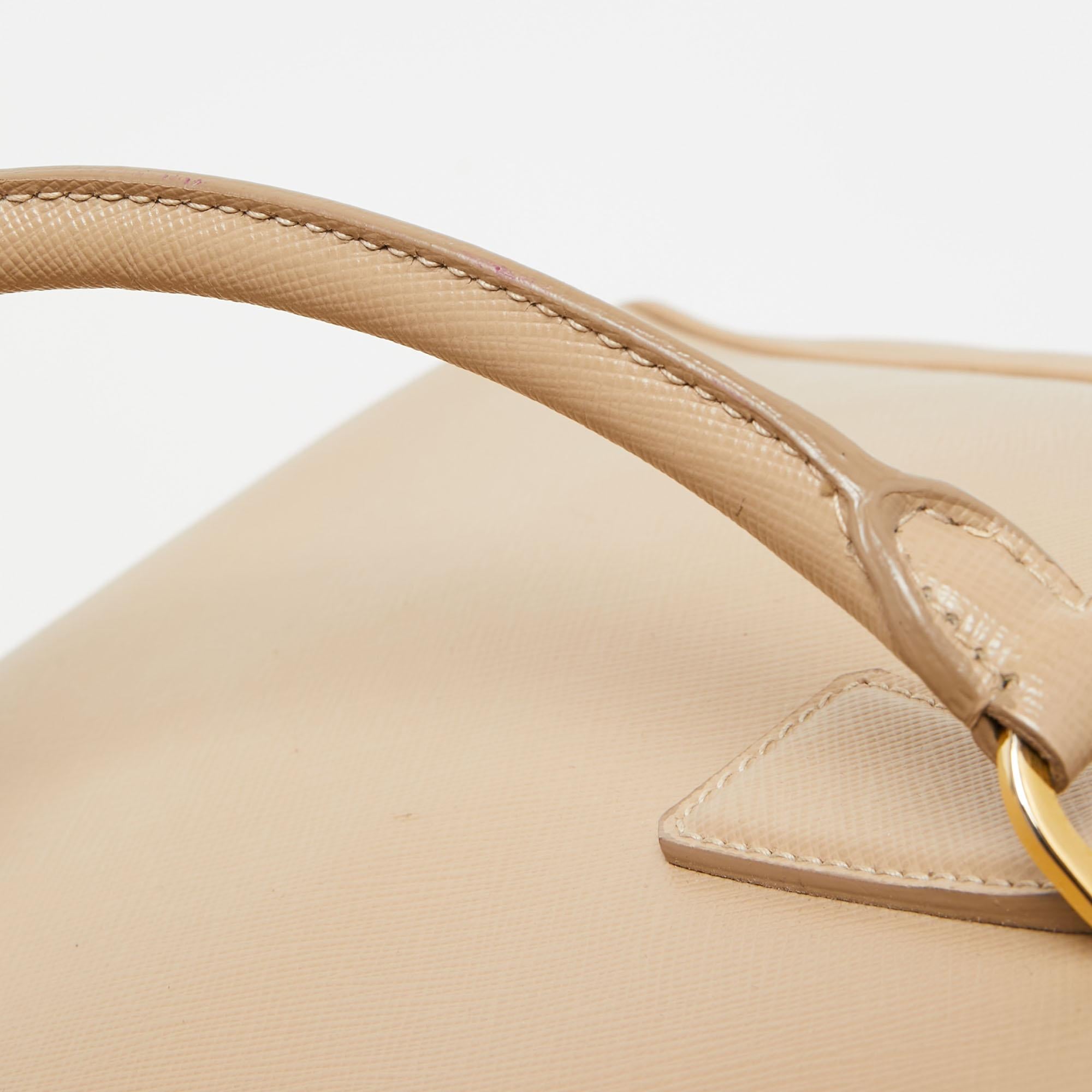Prada Beige Saffiano Leather Medium Galleria Zip Tote For Sale 5