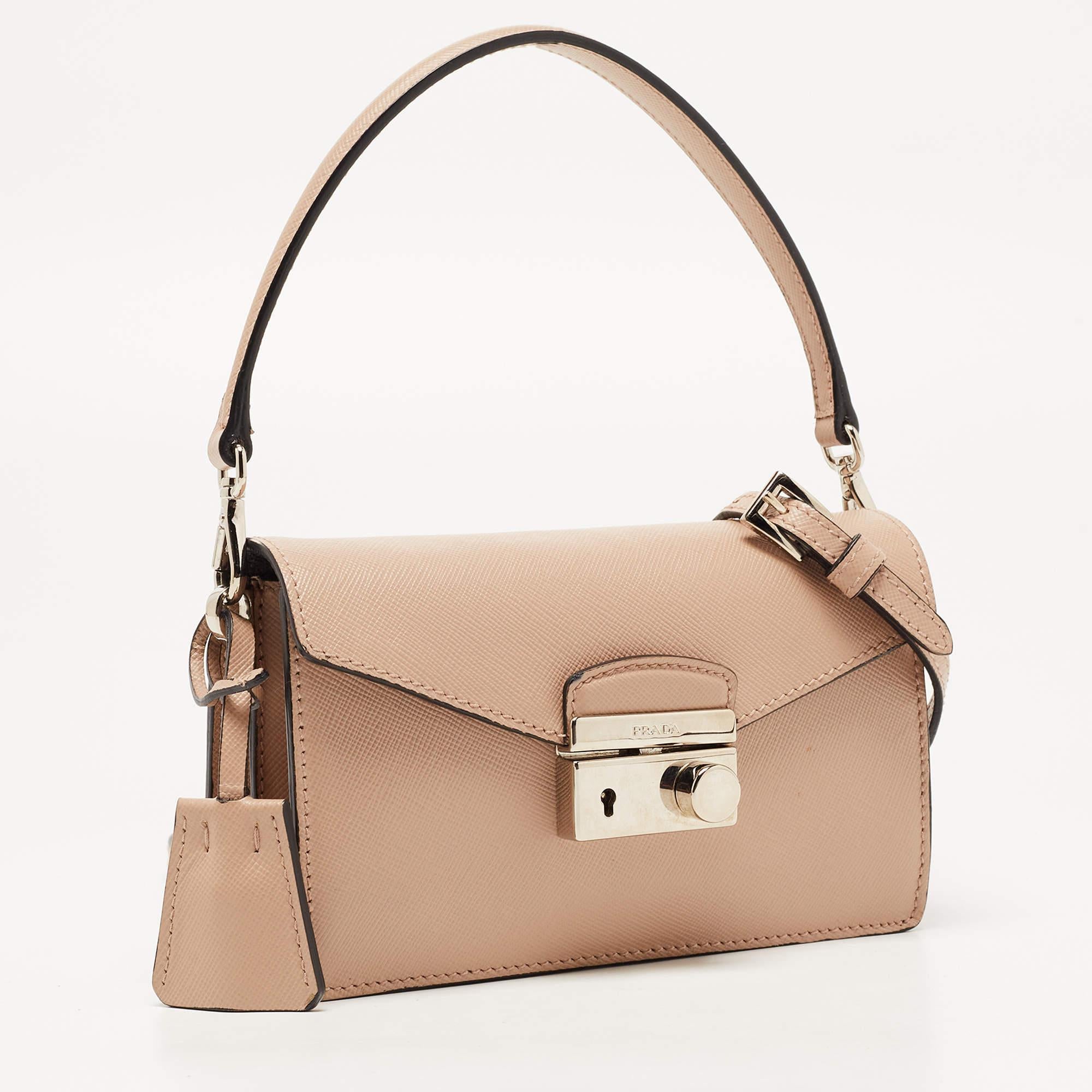 Women's Prada Beige Saffiano Leather Mini Sound Crossbody Bag
