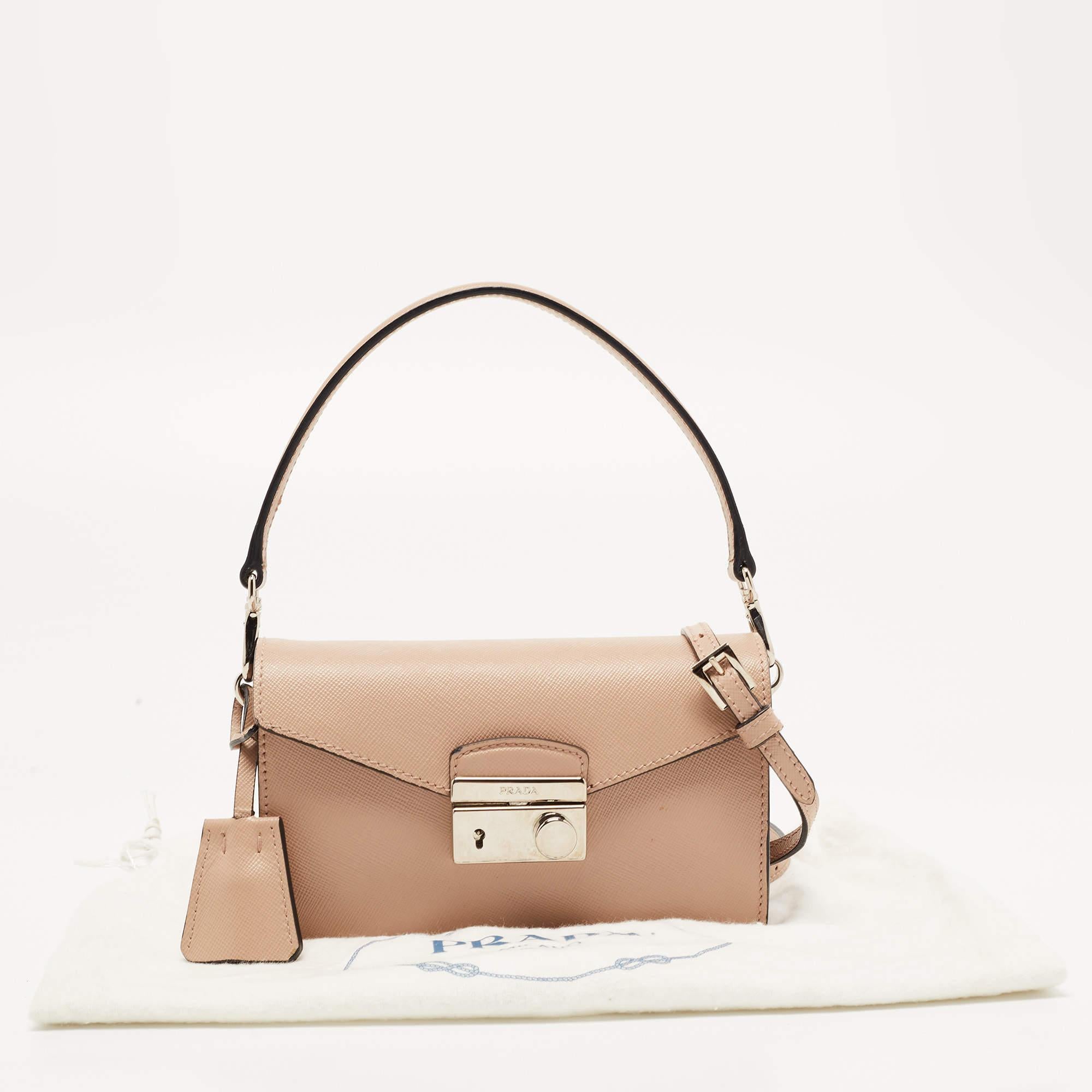 Prada Beige Saffiano Leather Mini Sound Crossbody Bag 4