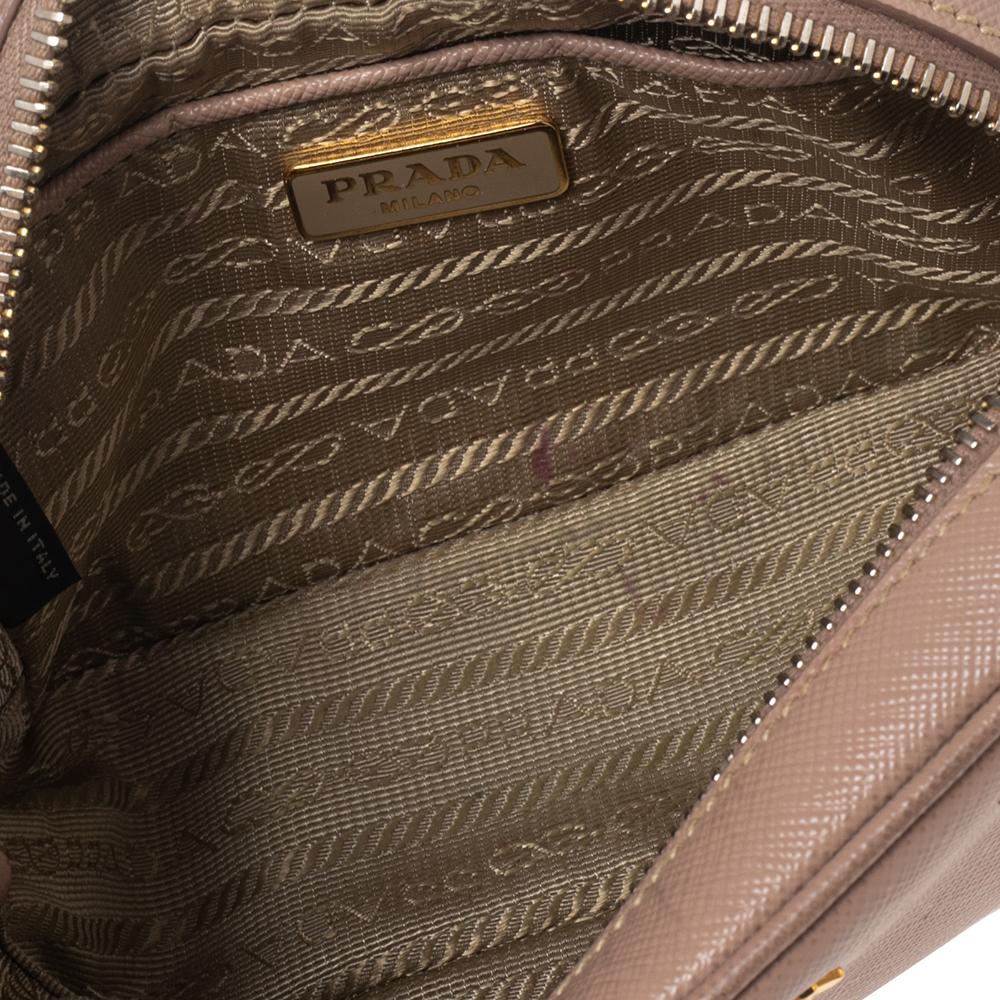 Prada Beige Saffiano Leather Mini Zip Top Camera Sling Bag 2