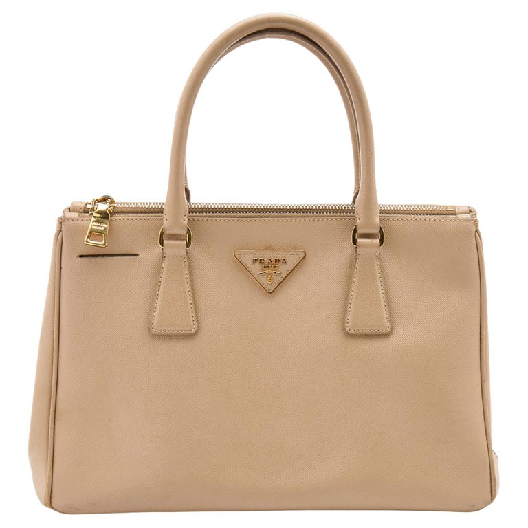Prada Beige Saffiano Leather Small Double Zip Tote For Sale at 1stDibs