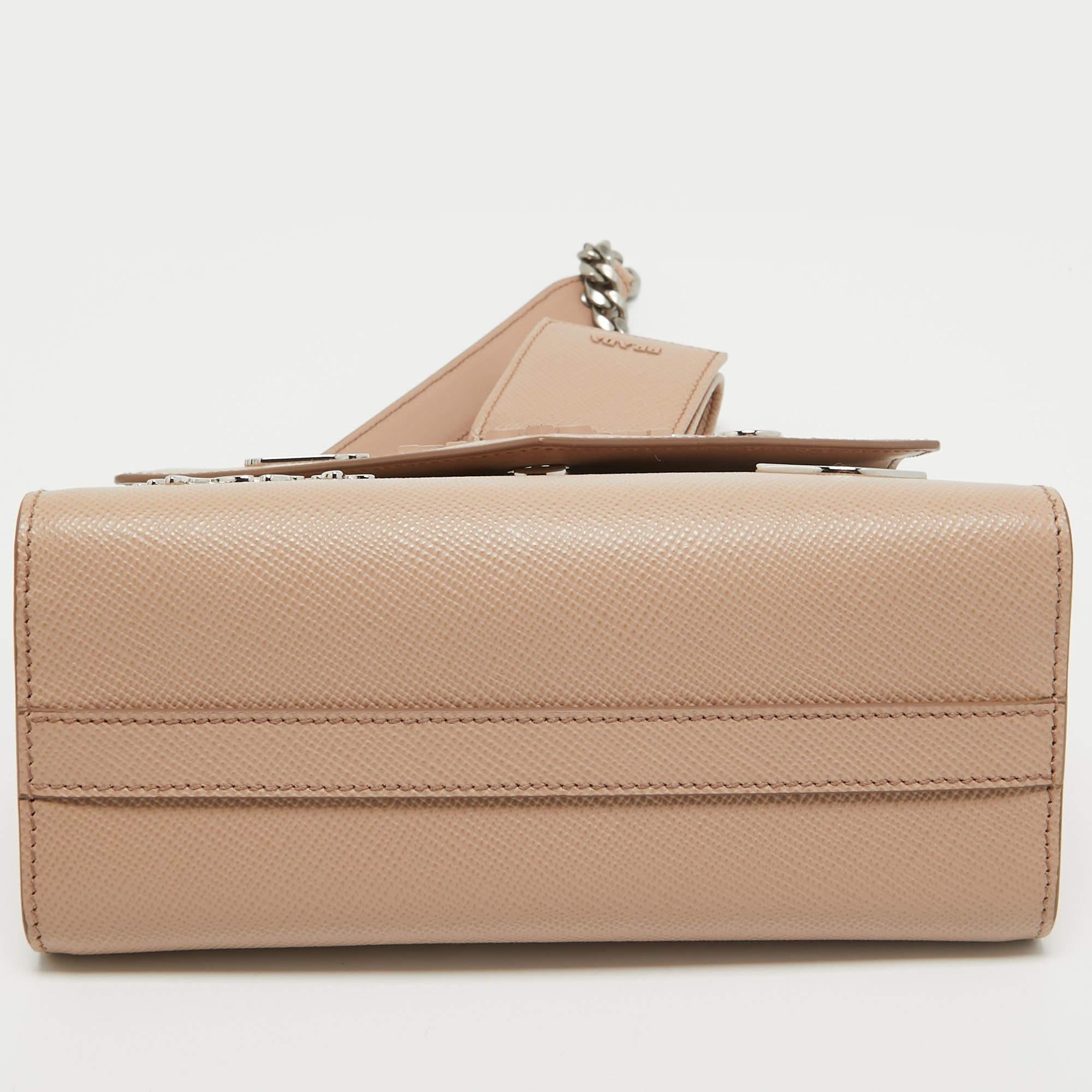 Prada Beige Saffiano Leather Small Monochrome Embellished Shoulder Bag 6