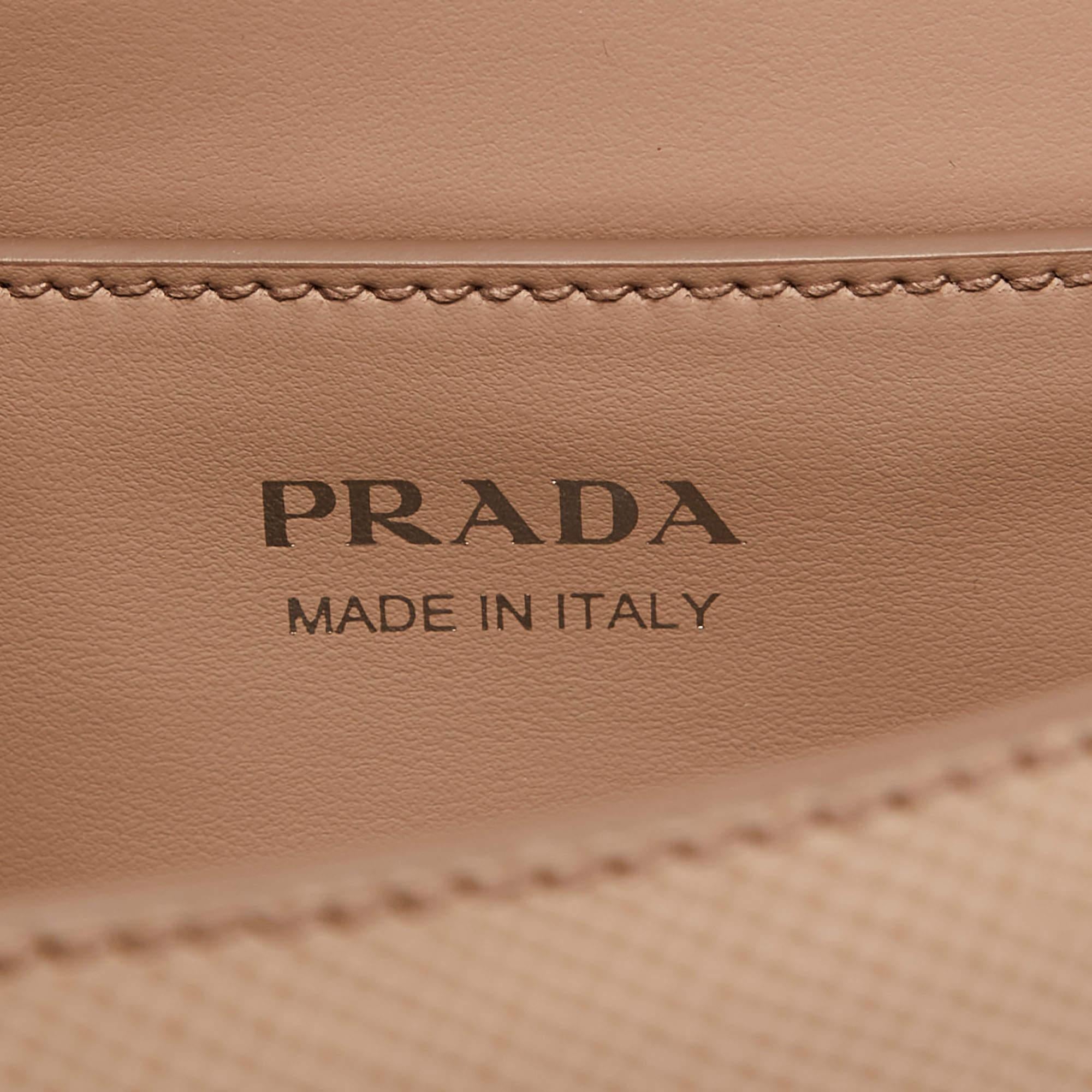 Prada Beige Saffiano Leather Small Monochrome Embellished Shoulder Bag 1