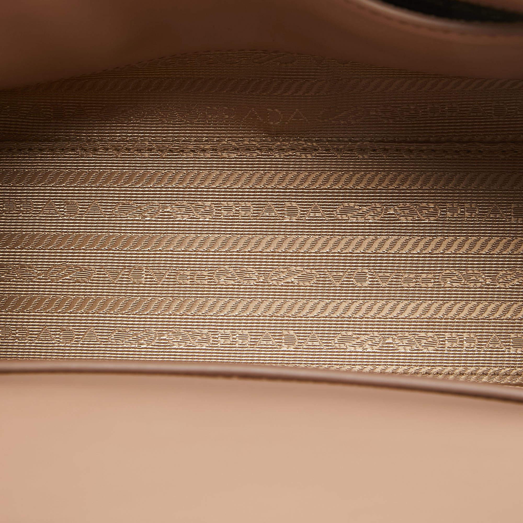 Prada Beige Saffiano Leather Small Monochrome Embellished Shoulder Bag 2