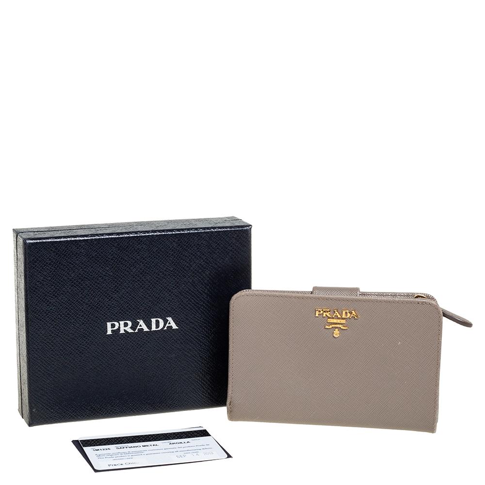 Women's Prada Beige Saffiano Leather Wallet French Flap Wallet
