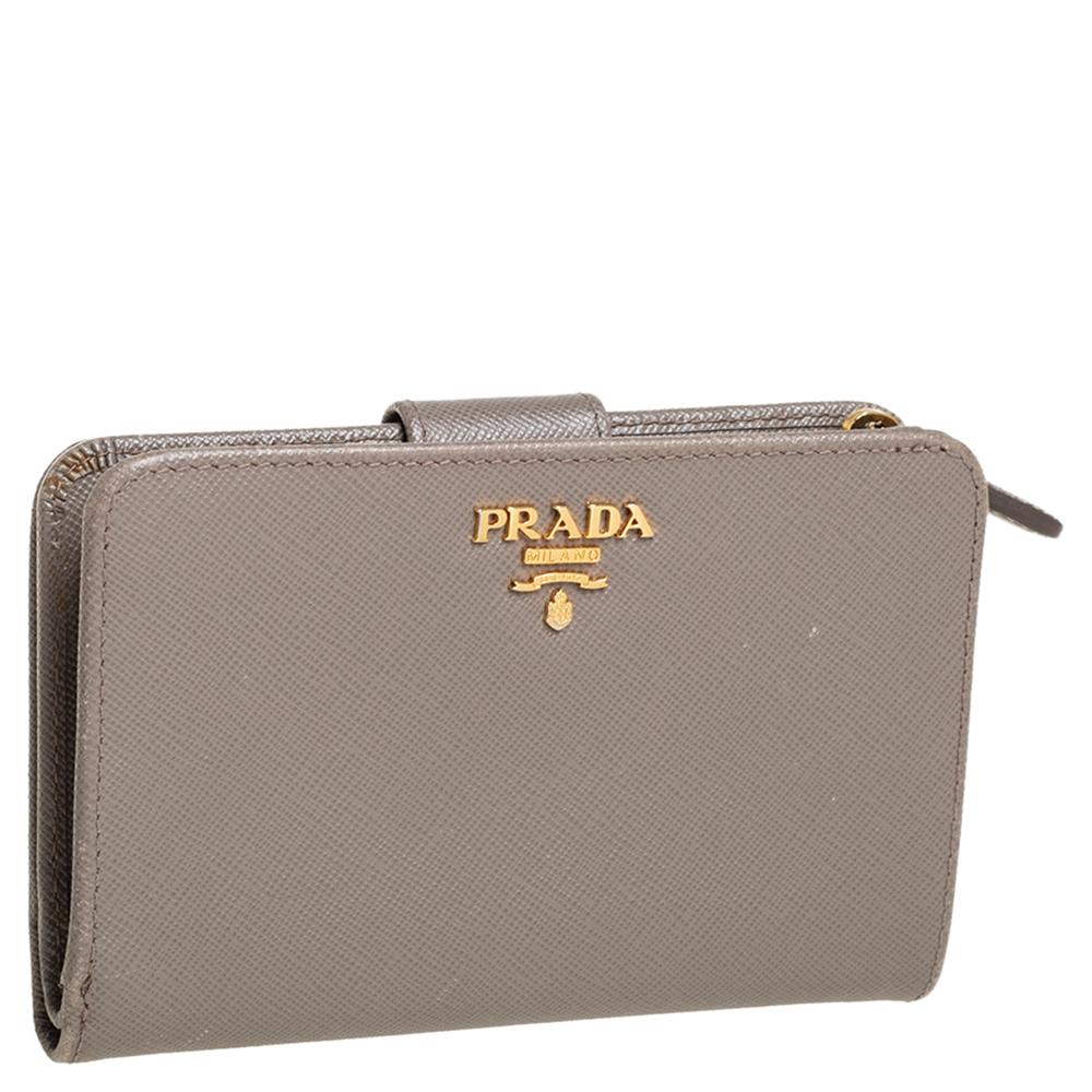 Prada Beige Saffiano Leather Wallet French Flap Wallet 1