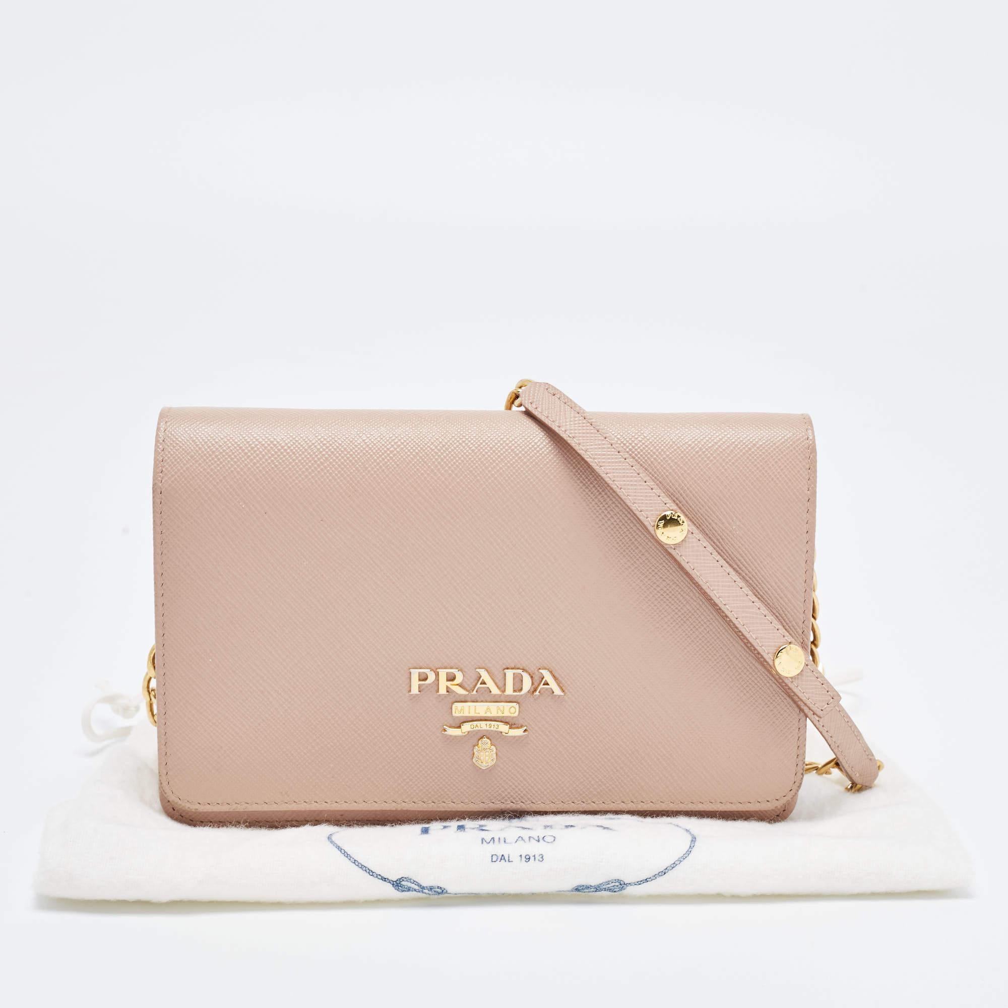 Prada Beige Saffiano Leather Wallet on Chain 15