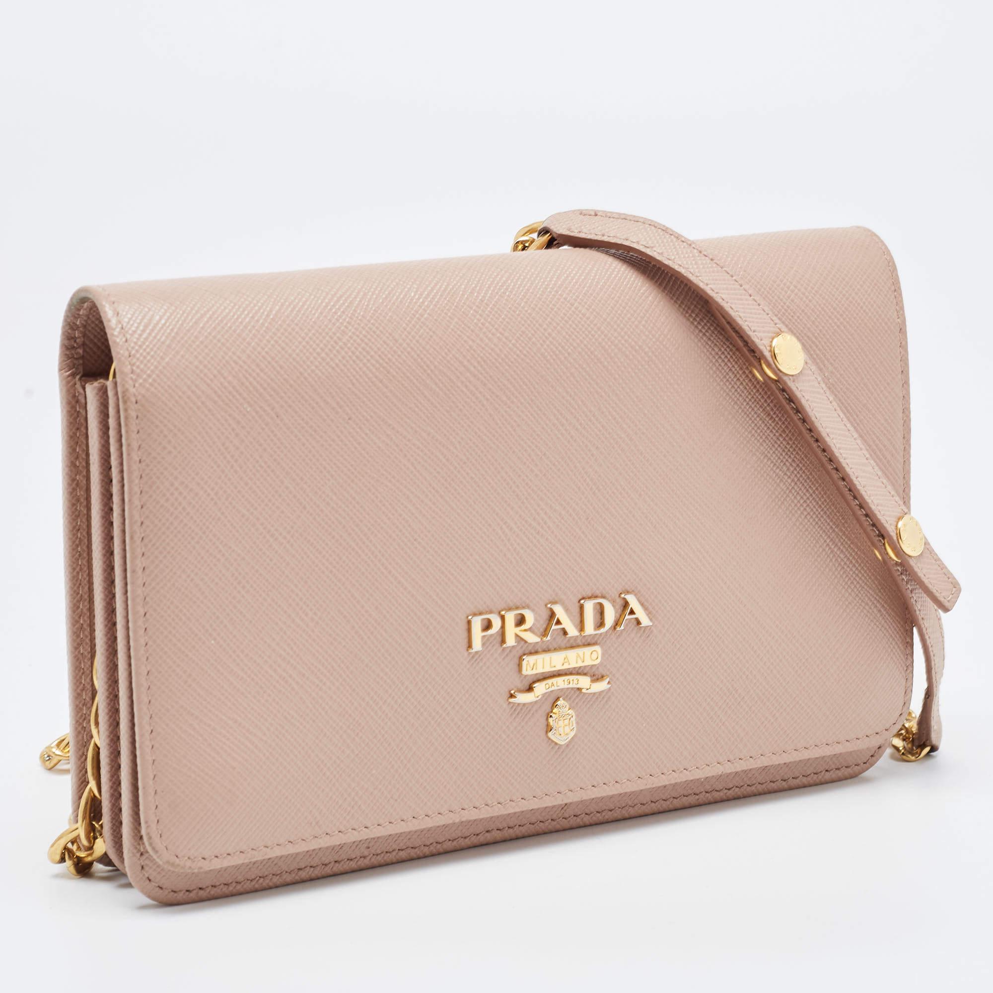 Women's Prada Beige Saffiano Leather Wallet on Chain