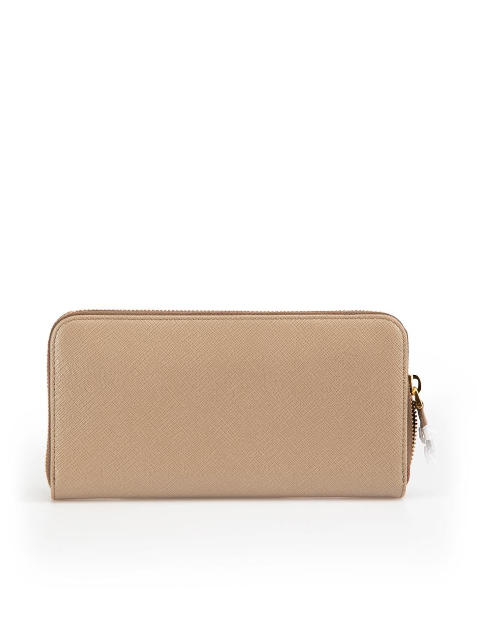 Prada Beige Saffiano Leather Zip Around Wallet In New Condition For Sale In London, GB