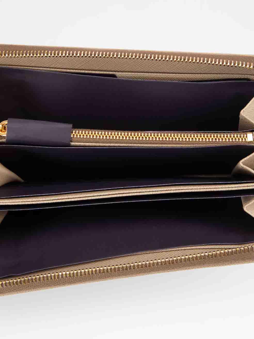 Prada Beige Saffiano Leather Zip Around Wallet For Sale 1