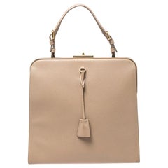 Prada Beige Saffiano Lux Borsa Cerniera Satchel