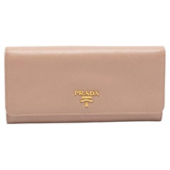 Prada Beige Saffiano Lux Leather Continental Flap Wallet