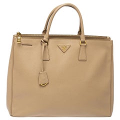 Prada Beige Saffiano Lux Leather Executive Double Zip Tote