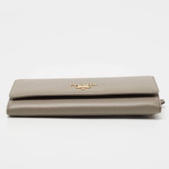 Prada Beige Saffiano Lux Leather Flap Continental Wallet