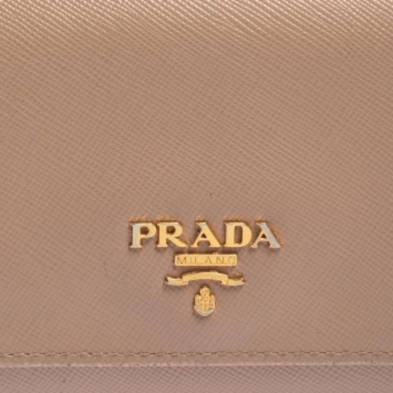 Prada Beige Saffiano Lux Leather Flap Continental Wallet For Sale 5
