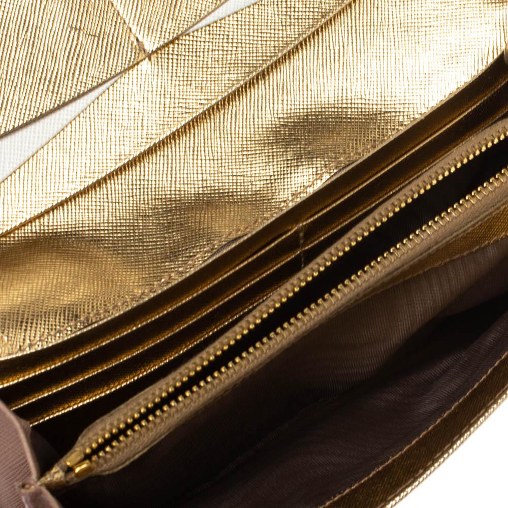 Prada Beige Saffiano Lux Leather Flap Continental Wallet 2