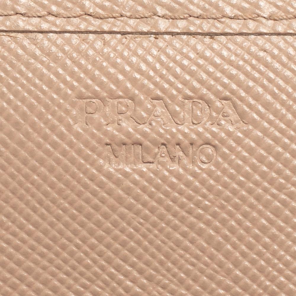 Prada Beige Saffiano Lux Leather Flap Continental Wallet For Sale 2