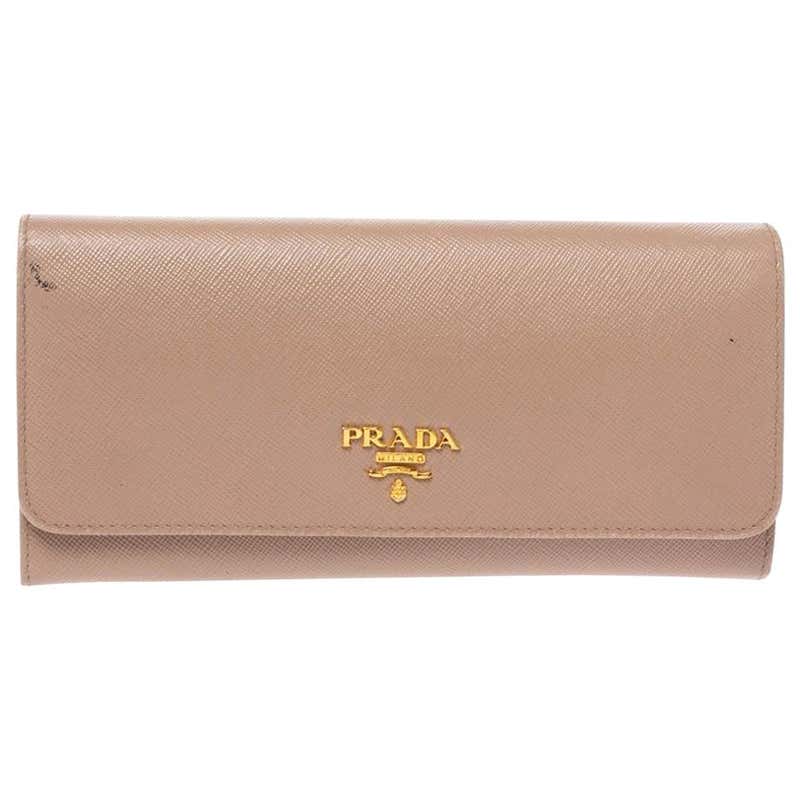 Prada Beige Saffiano Lux Leather Flap Continental Wallet at 1stDibs