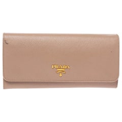 Prada Beige Saffiano Lux Leather Flap Continental Wallet