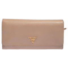 Used Prada Beige Saffiano Lux Leather Flap Continental Wallet