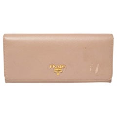 Prada Beige Saffiano Lux Leather Flap Continental Wallet