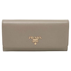 Prada Beige Saffiano Lux Leather Flap Continental Wallet