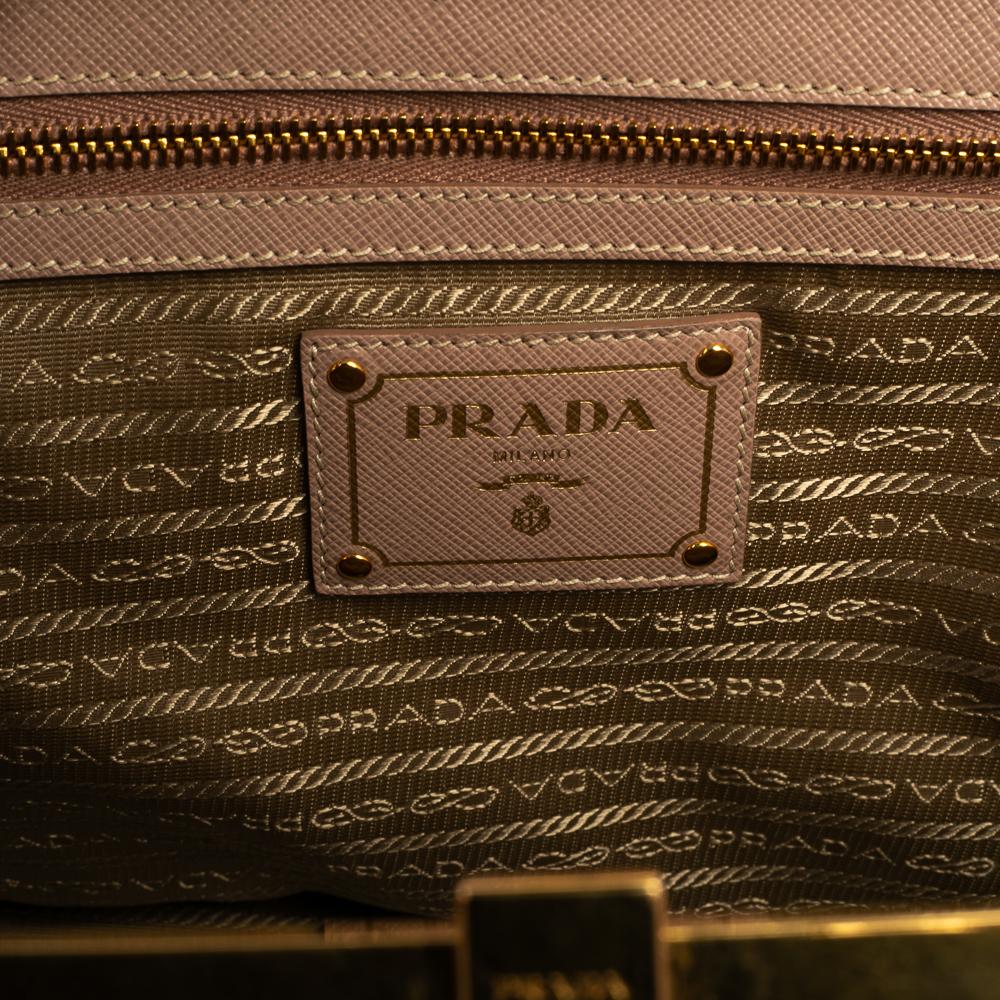Prada Beige Saffiano Lux Lederrahmen Tote mit doppeltem Reißverschluss 4