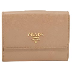 Prada Beige Saffiano Lux Leather French Wallet
