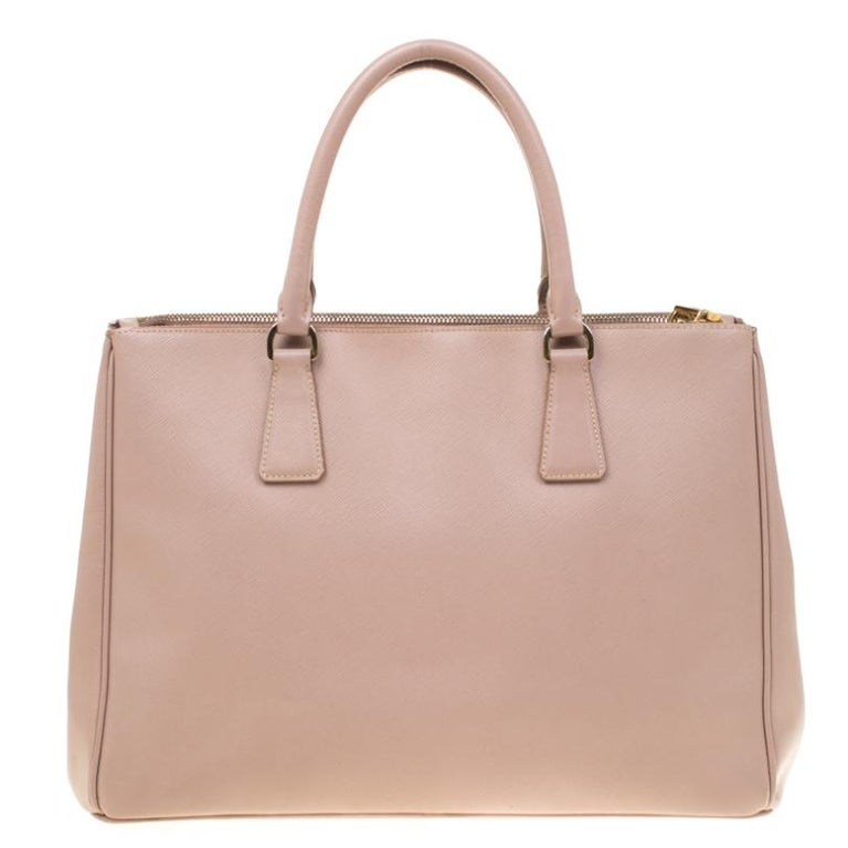 Prada Beige Saffiano Lux Leather Medium Double Zip Tote For Sale at 1stDibs