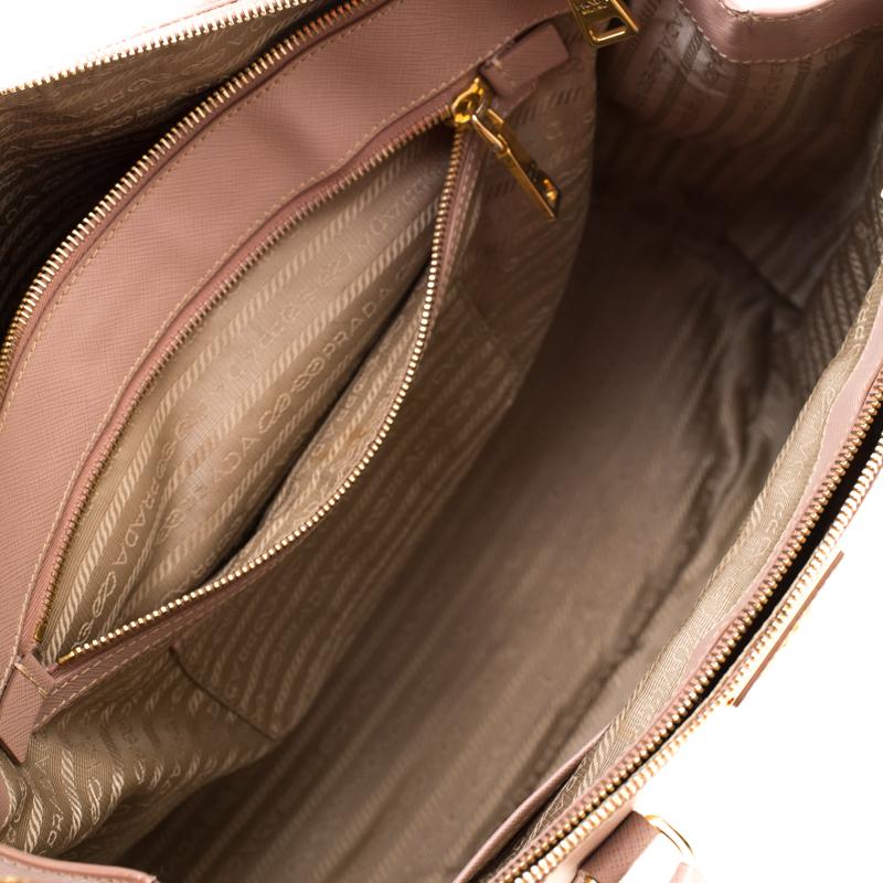 Prada Beige Saffiano Lux Leather Medium Double Zip Tote 1