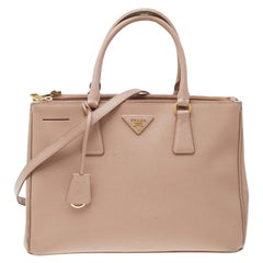 Prada Beige Saffiano Lux Leather Medium Double Zip Tote