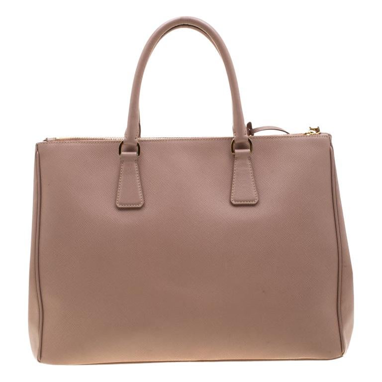 Prada Beige Saffiano Lux Leather Medium Double Zip Tote