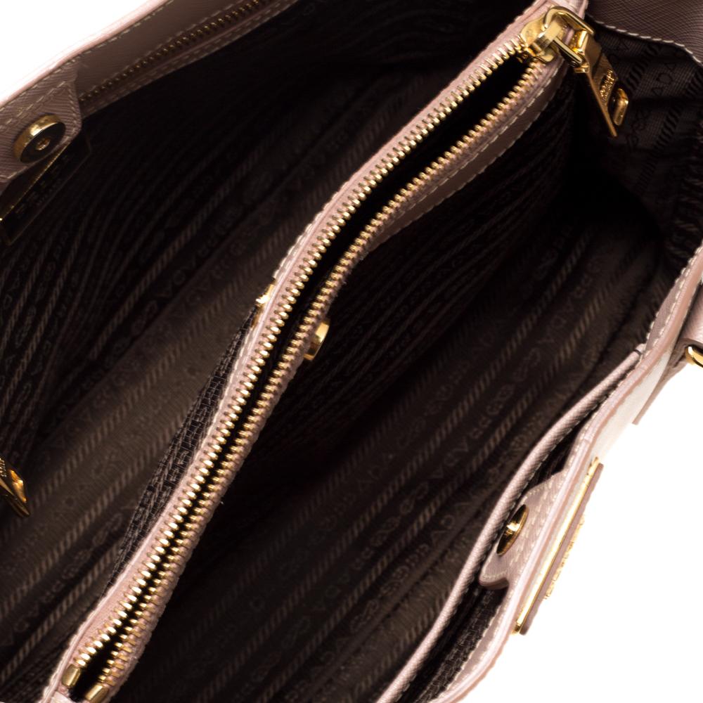 Prada Beige Saffiano Lux Leather Medium Middle Zip Tote 4