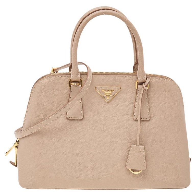 Prada Beige Saffiano Lux Leather Medium Promenade Bag at  display picture 2