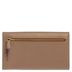Prada Beige Saffiano Lux Leather Metal Bar Flap Continental Wallet