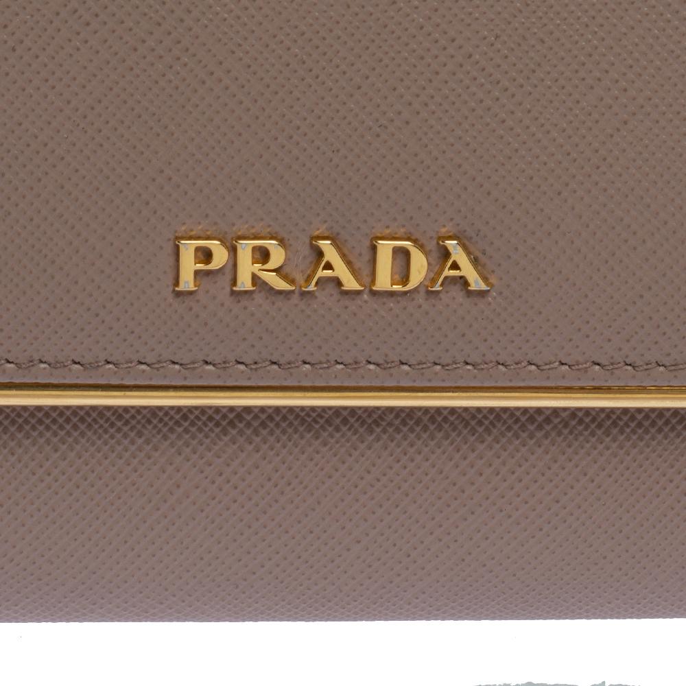 Prada Beige Saffiano Lux Leather Metal Bar Flap Continental Wallet 2