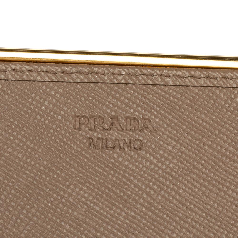 Prada Beige Saffiano Lux Leather Metal Bar Flap Continental Wallet 5