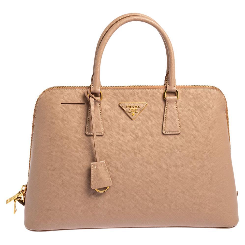 Prada Beige Saffiano Lux Leather Promenade Bag