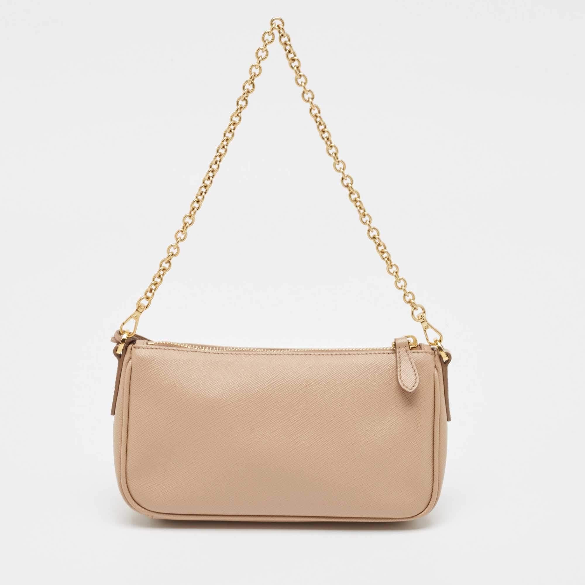 Women's Prada Beige Saffiano Lux Leather Re-Edition 2000 Bag