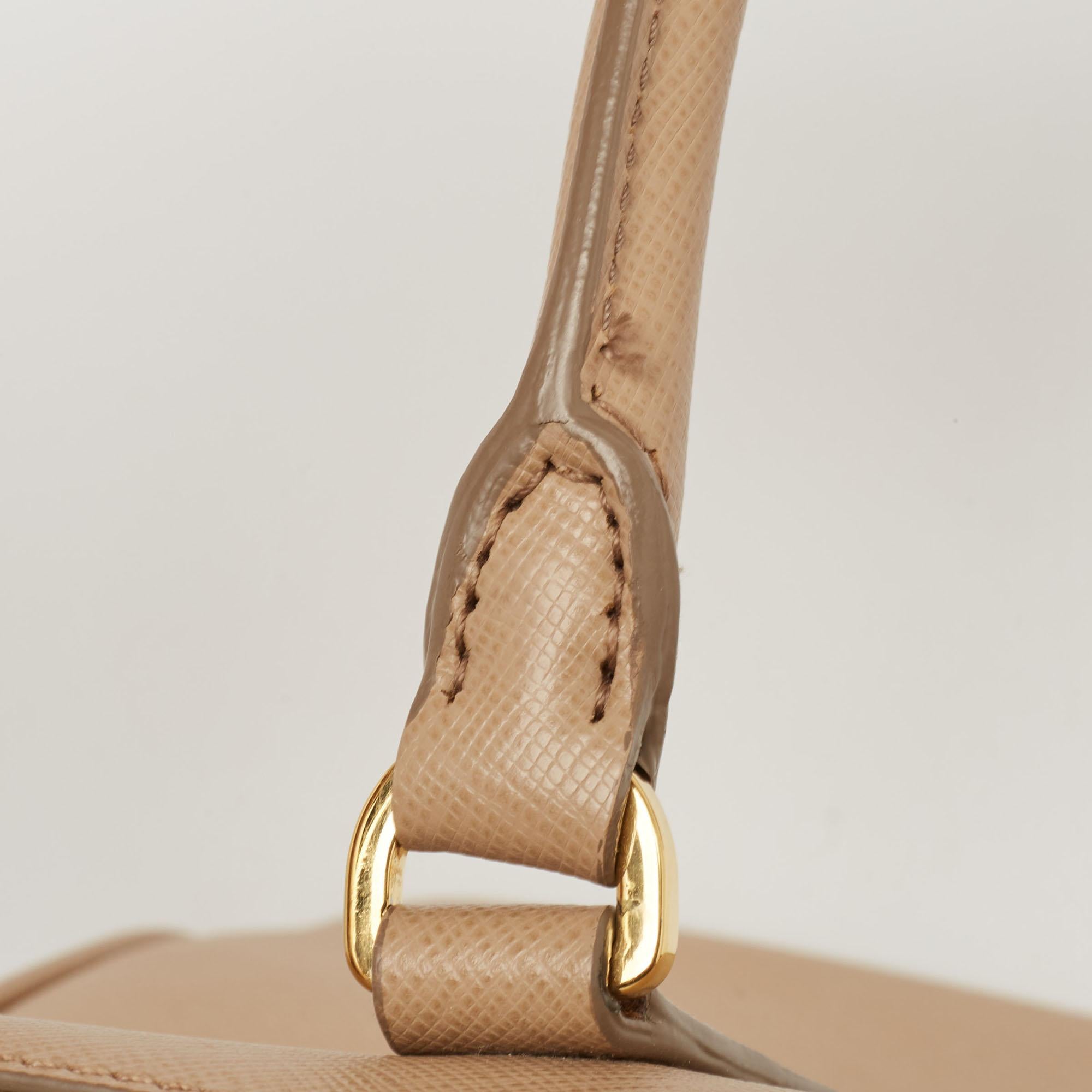 Prada Beige Saffiano Lux Leather Small Double Zip Tote 3