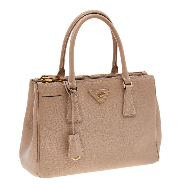 Prada Beige Saffiano Lux Leather Small Galleria Double Zip Tote at 1stDibs
