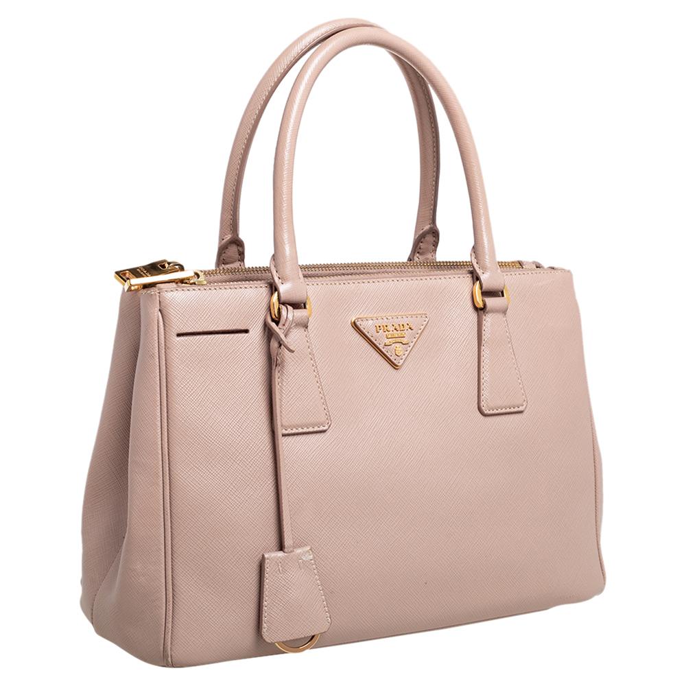 Prada Beige Saffiano Lux Leder Kleine Galleria-Tasche Damen
