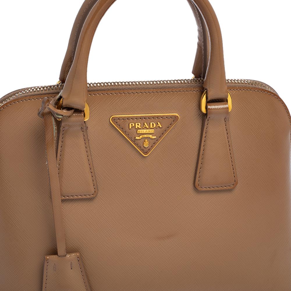Prada Beige Saffiano Lux Patent Leather Small Promenade Bag 7