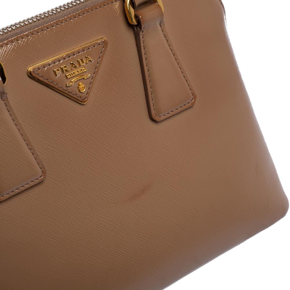 Prada Beige Saffiano Lux Patent Leather Small Promenade Bag 8