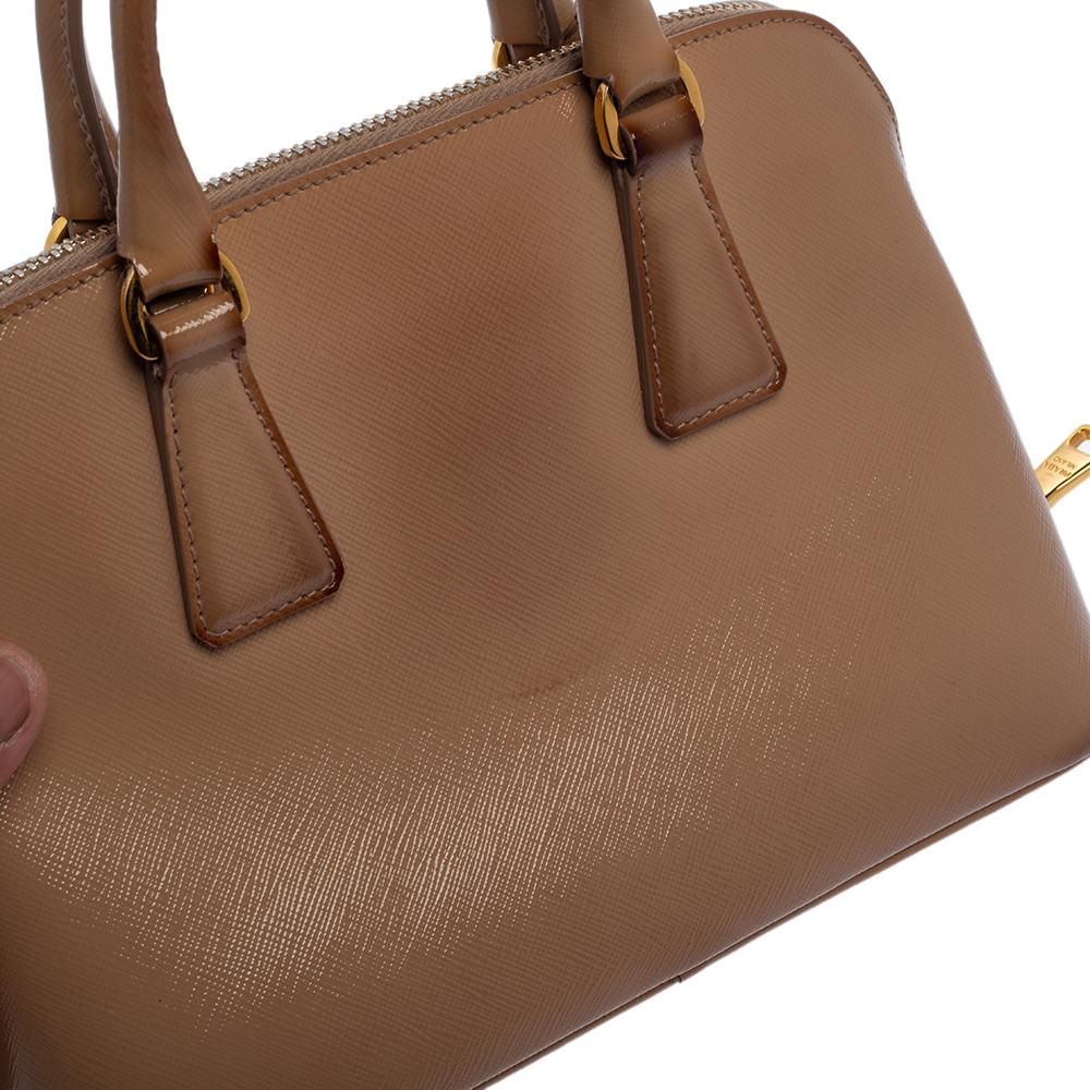 Prada Beige Saffiano Lux Patent Leather Small Promenade Bag 9
