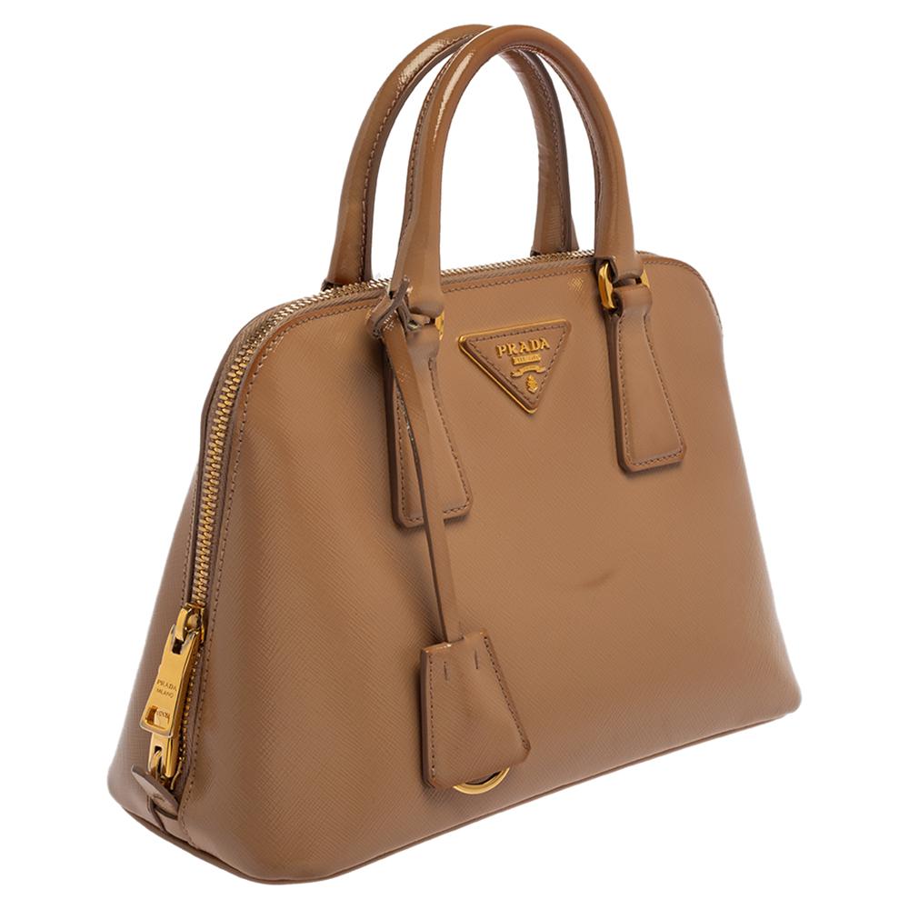 Women's Prada Beige Saffiano Lux Patent Leather Small Promenade Bag