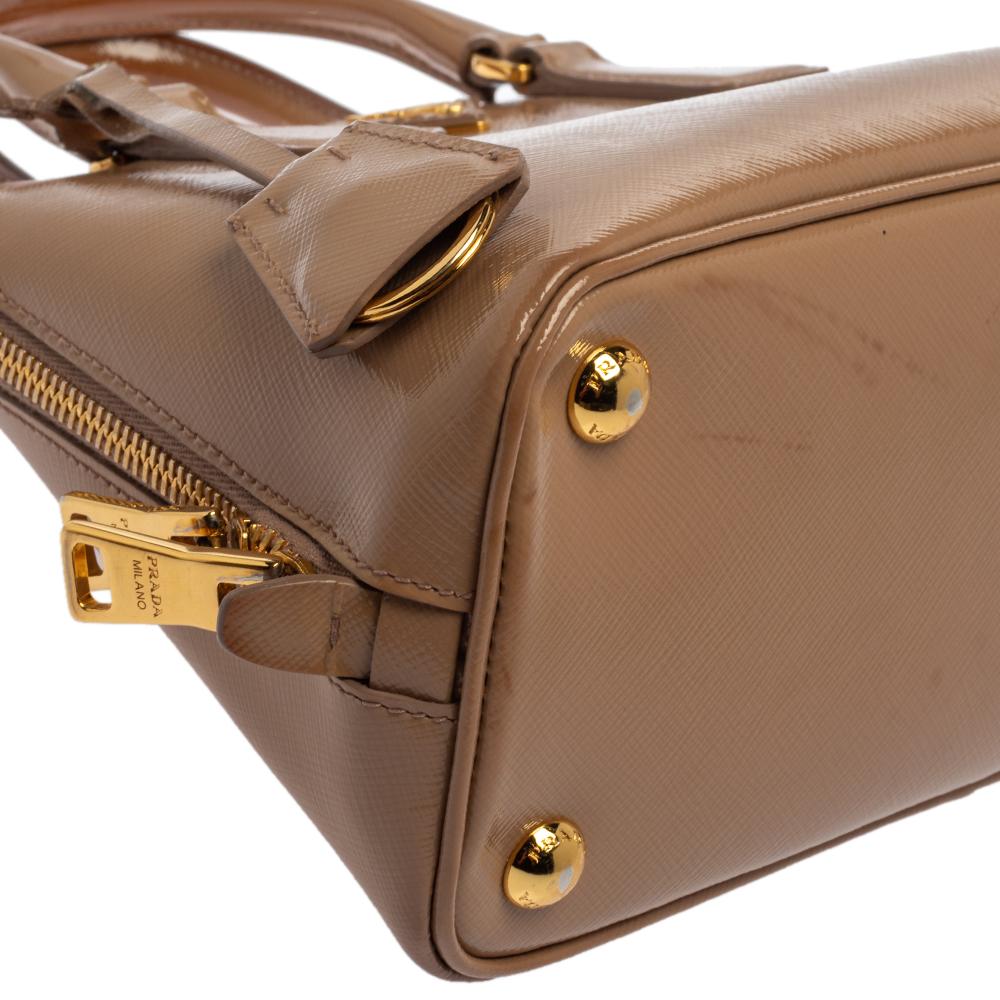 Prada Beige Saffiano Lux Patent Leather Small Promenade Bag 4