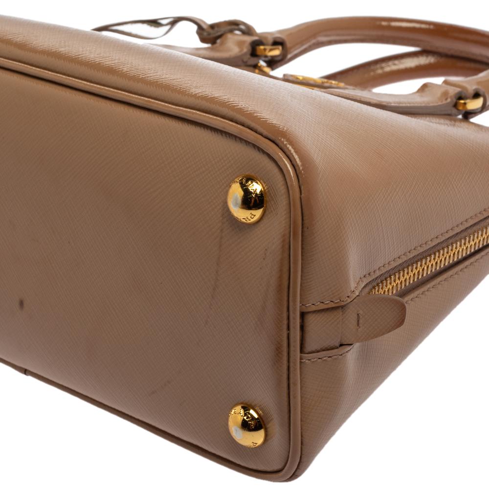 Prada Beige Saffiano Lux Lackleder Kleine Promenadentasche 5