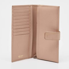 Prada Beige Saffiano Metal Leather Flap Continental Wallet