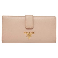 Prada Beige Saffiano Metal Leather Flap Continental Wallet